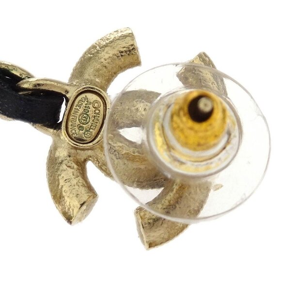 Chanel Dangle Piercing Earrings Artificial Pearl CC Gold Black A19S 186363 - Picture 3 of 3